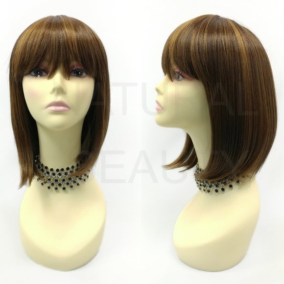 ÑBrown long bob heat resistant wig w/ bangs - Picture 1 of 5